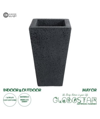GloboStar® Artificial Garden MAYOR 20771 Επιδαπέδιο Πολυεστερικό Τσιμεντένιο Κασπώ Γλάστρα - Flower Pot Μαύρο Μ30 x Π30 x Υ50cm